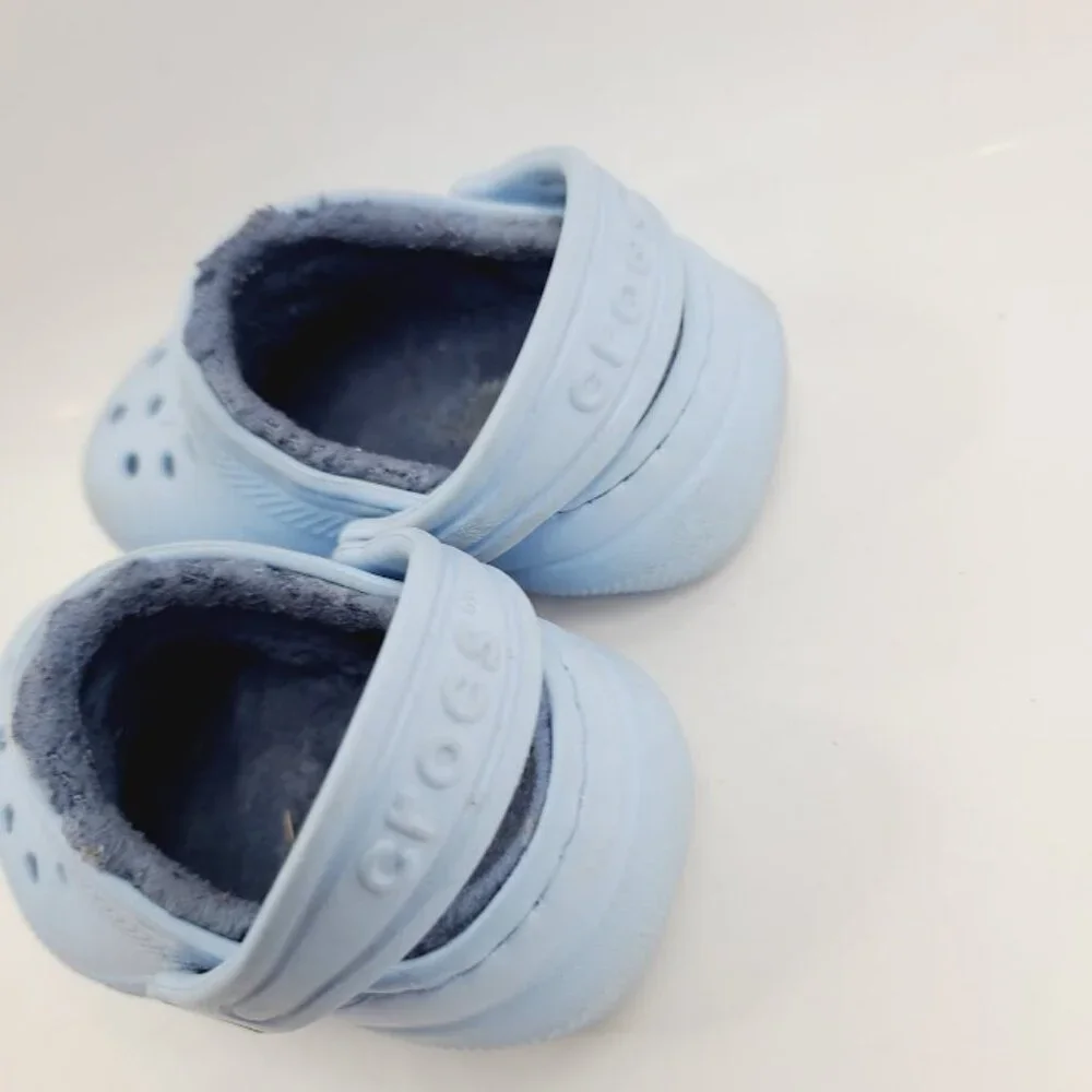 Crocs Girl's Pastel Blue Classic Lined Adjustable Slip-On‎ Casual Clogs Size 5
